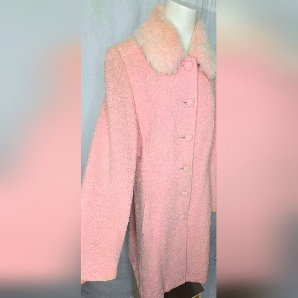 Arden B. LUXE Pink Wool Blend Bouclé Long Coat w/ Removable Faux Fur Collar L - Picture 6 of 12